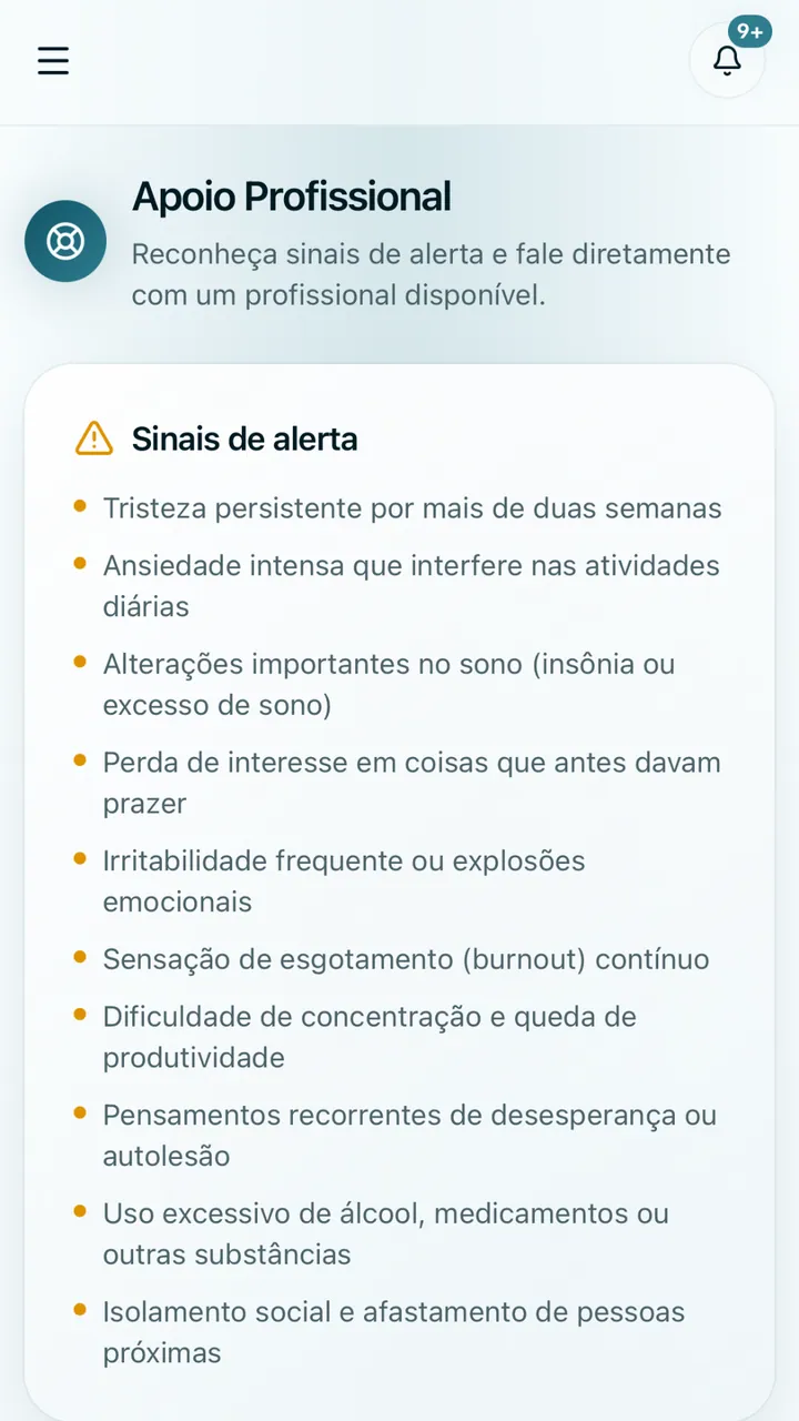 Tela da plataforma VYOM: Apoio profissional